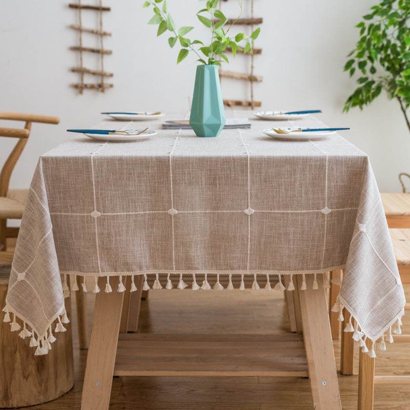 Pastoral Plaid Tassel Tablecloth - Mubimart
