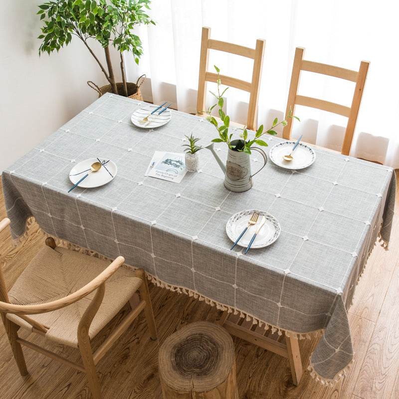 Pastoral Plaid Tassel Tablecloth - Mubimart