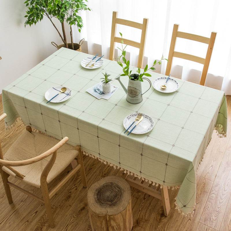 Pastoral Plaid Tassel Tablecloth - Mubimart