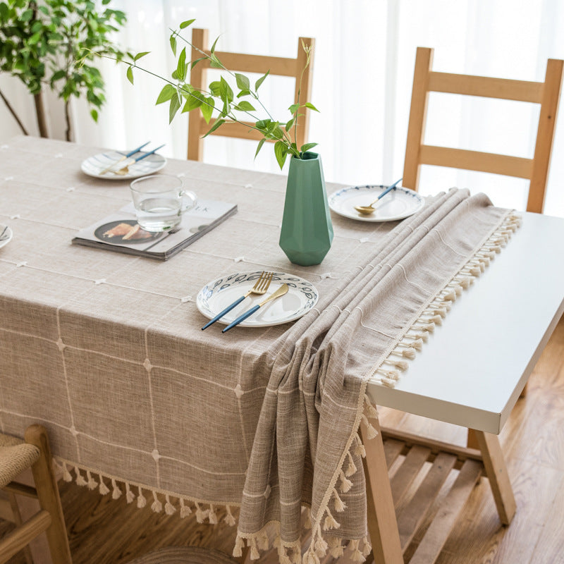 Pastoral Plaid Tassel Tablecloth - Mubimart -  