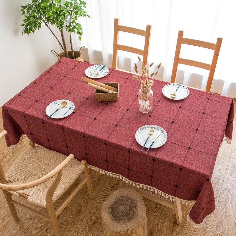 Pastoral Plaid Tassel Tablecloth - Mubimart