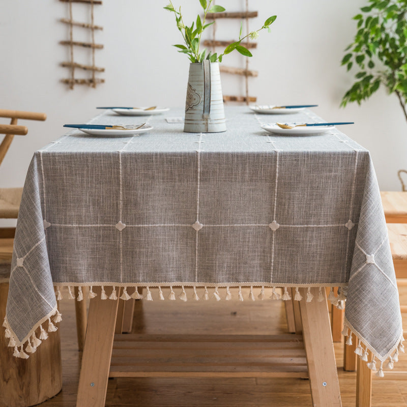 Pastoral Plaid Tassel Tablecloth - Mubimart -  