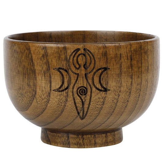 Pentagram Wooden Bowl With Three-phase Moon Goddess Storage Bowl Altar Decoration - Mubimart