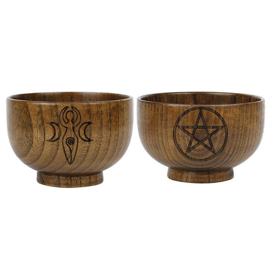 Pentagram Wooden Bowl With Three-phase Moon Goddess Storage Bowl Altar Decoration - Mubimart