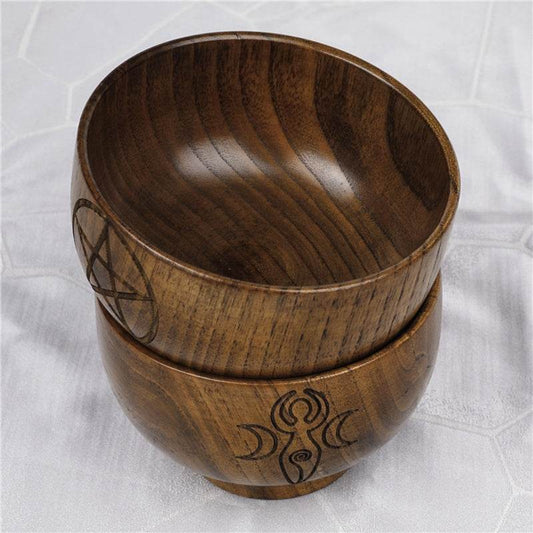 Pentagram Wooden Bowl With Three-phase Moon Goddess Storage Bowl Altar Decoration - Mubimart