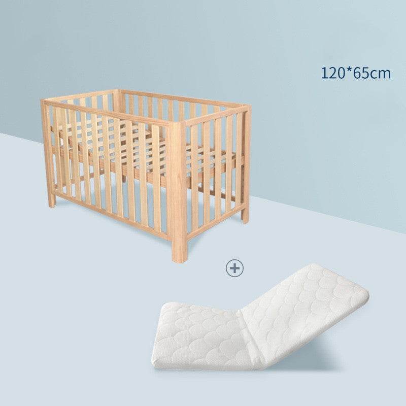 Pine Crib Solid Wood Splicing Unpainted Mobile Multifunctional Lengthened Adjustable Children's Bed - Mubimart