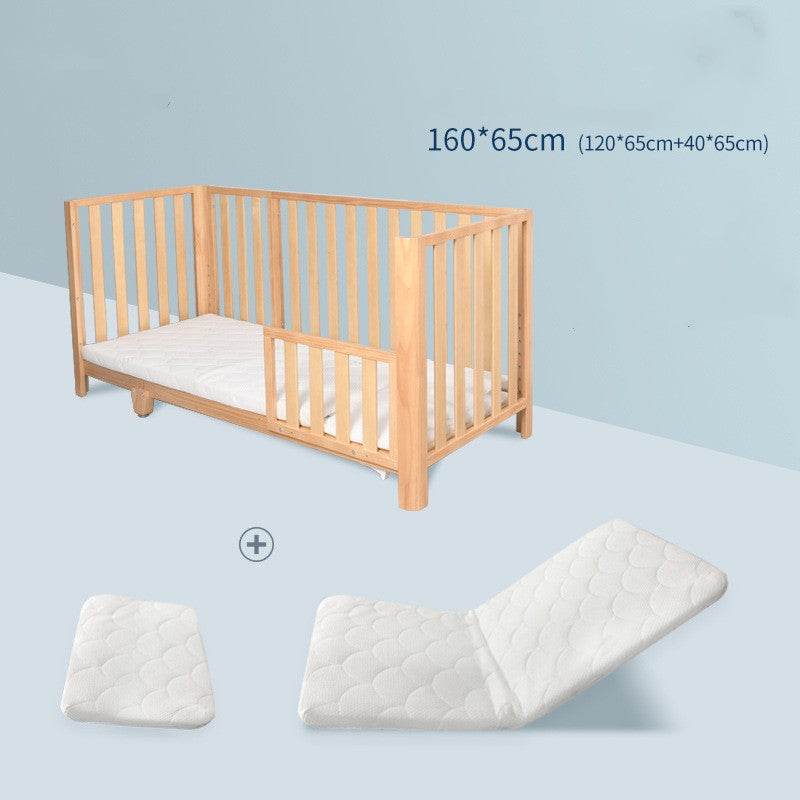 Pine Crib Solid Wood Splicing Unpainted Mobile Multifunctional Lengthened Adjustable Children's Bed - Mubimart