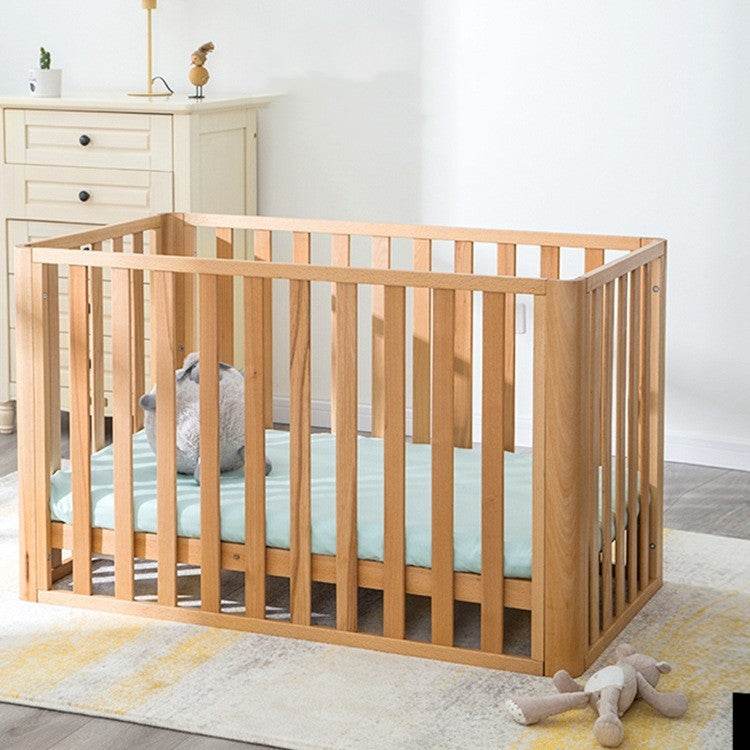 Pine Crib Solid Wood Splicing Unpainted Mobile Multifunctional Lengthened Adjustable Children's Bed - Mubimart