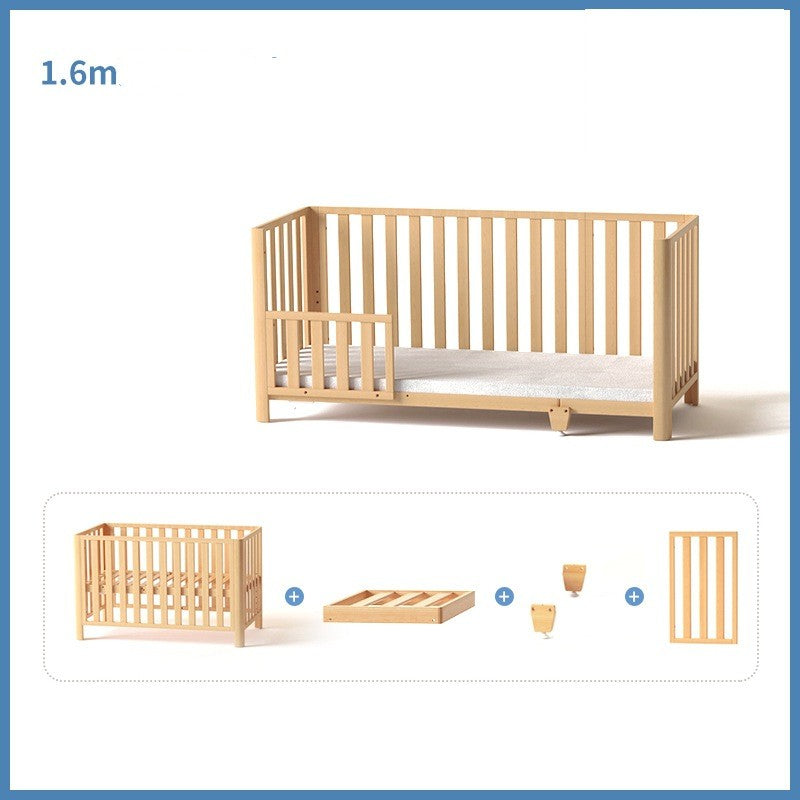 Pine Crib Solid Wood Splicing Unpainted Mobile Multifunctional Lengthened Adjustable Children's Bed - Mubimart -  