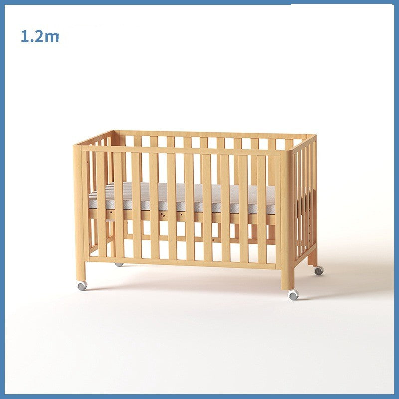 Pine Crib Solid Wood Splicing Unpainted Mobile Multifunctional Lengthened Adjustable Children's Bed - Mubimart -  