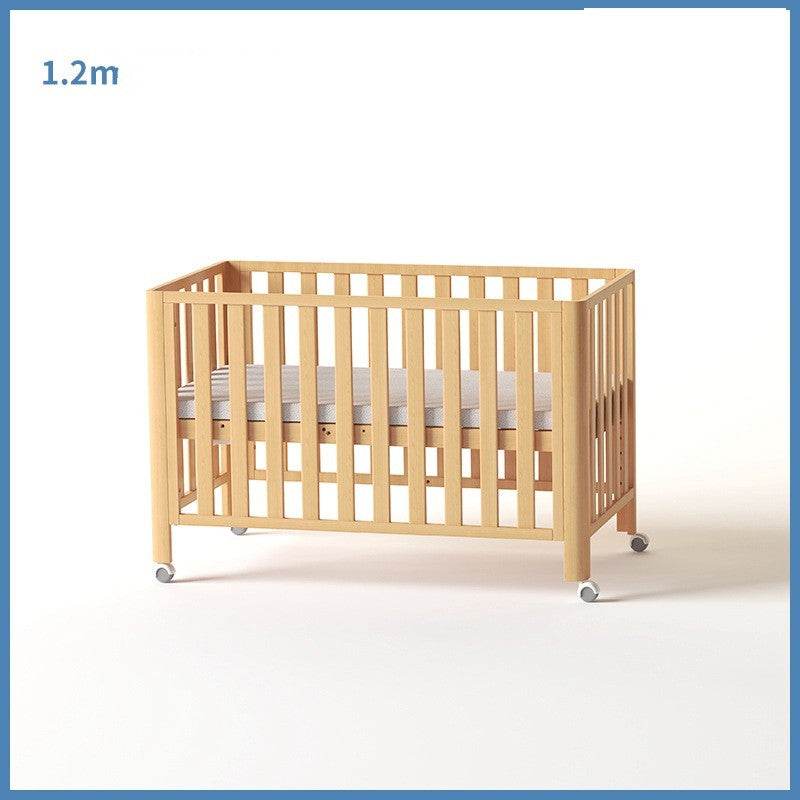 Pine Crib Solid Wood Splicing Unpainted Mobile Multifunctional Lengthened Adjustable Children's Bed - Mubimart