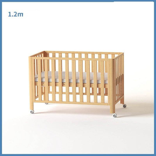 Pine Crib Solid Wood Splicing Unpainted Mobile Multifunctional Lengthened Adjustable Children's Bed - Mubimart