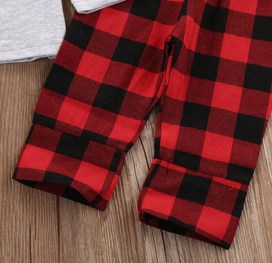Plaid Moose Hat T-shirt Pants 3pcs Baby Outfit Set - Mubimart