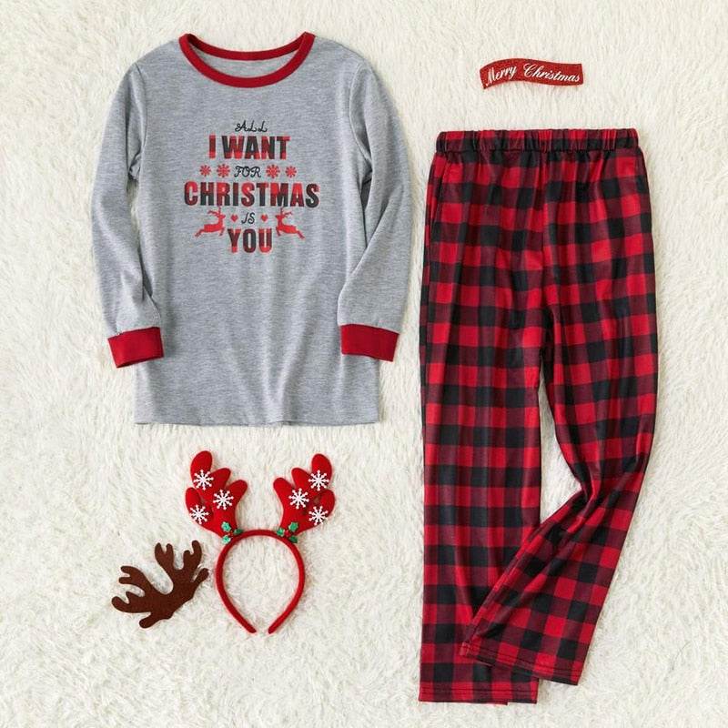 Plaid two-piece homewear Christmas parent-child outfit - Mubimart