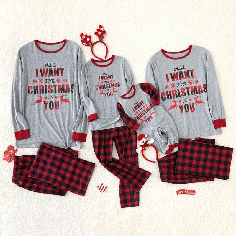 Plaid two-piece homewear Christmas parent-child outfit - Mubimart