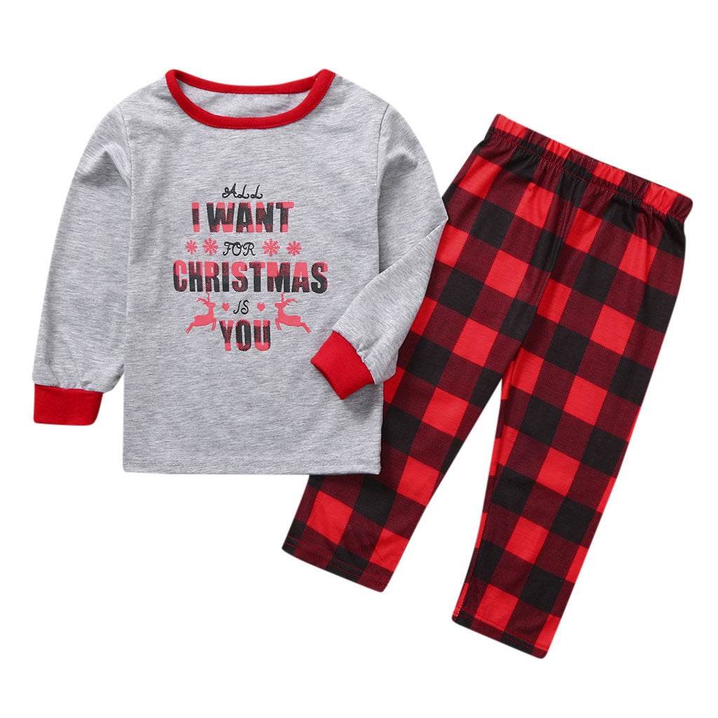 Plaid two-piece homewear Christmas parent-child outfit - Mubimart