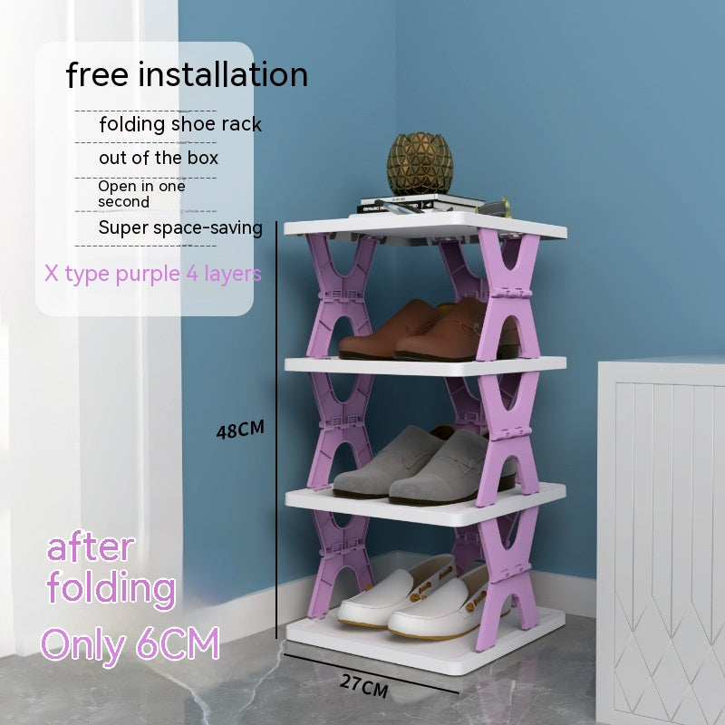 Plastic Installation-free Shoe Rack Storage Shoe Rack Folding Shoe Cabinet - Mubimart -  