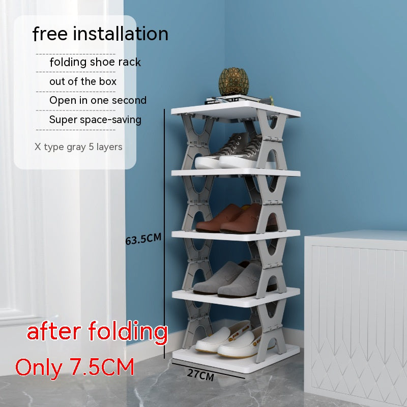 Plastic Installation-free Shoe Rack Storage Shoe Rack Folding Shoe Cabinet - Mubimart -  