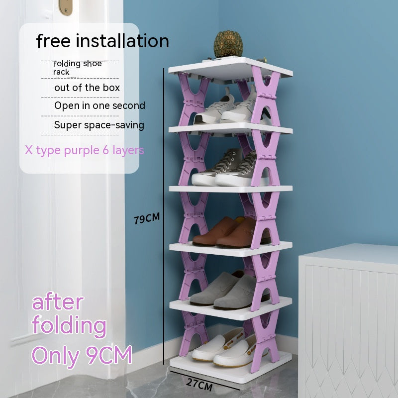 Plastic Installation-free Shoe Rack Storage Shoe Rack Folding Shoe Cabinet - Mubimart -  