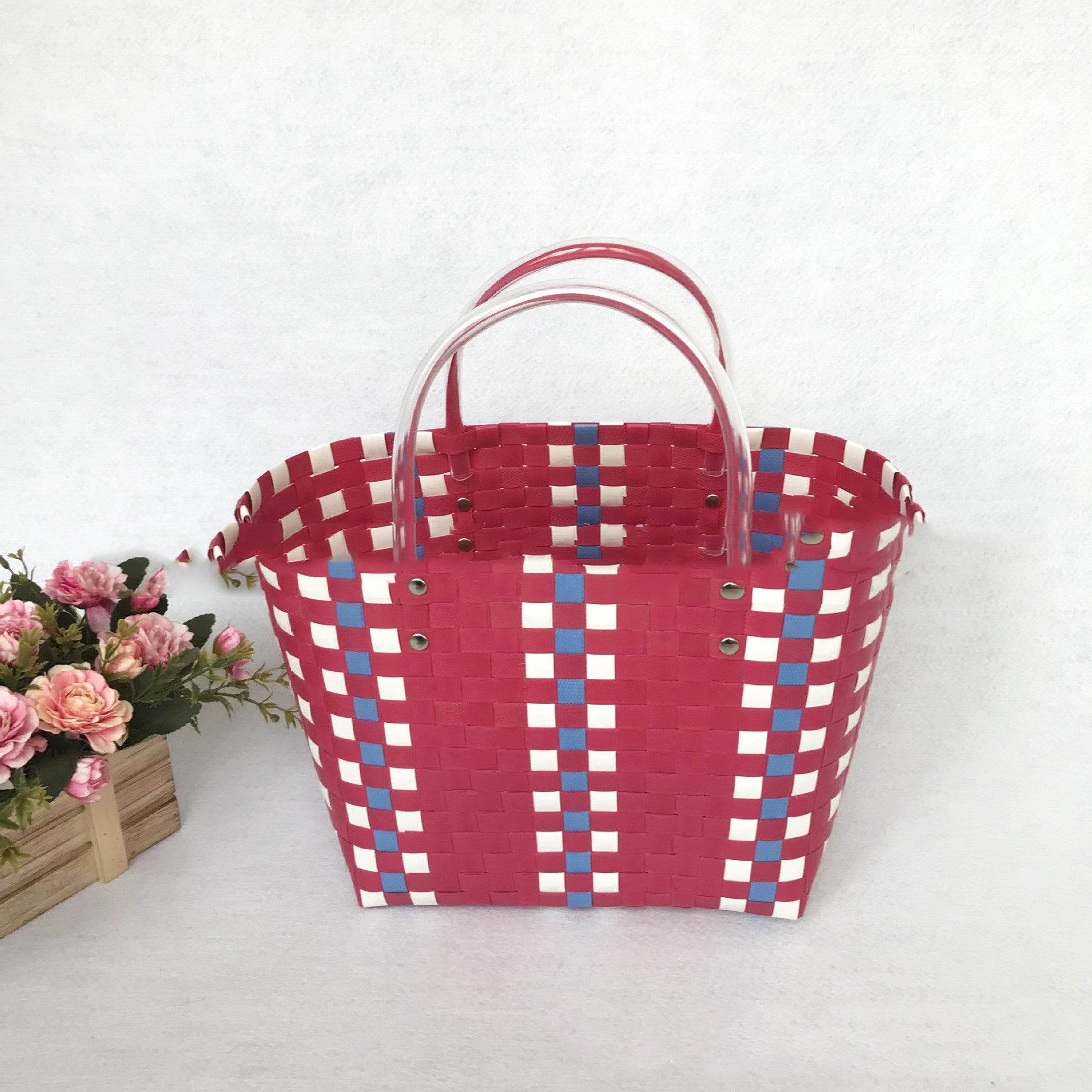 Plastic Vegetable Basket Hand-Woven Shopping Storage Basket Bath Bath Basket - Mubimart