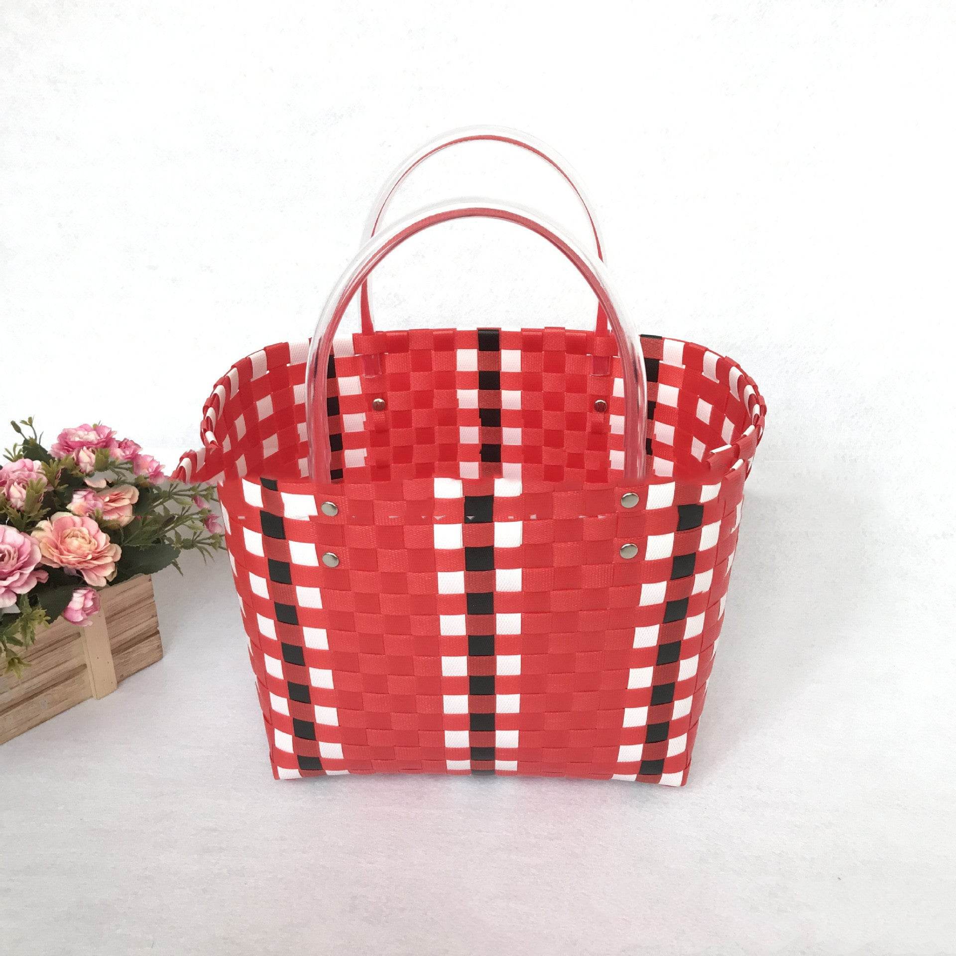 Plastic Vegetable Basket Hand-Woven Shopping Storage Basket Bath Bath Basket - Mubimart