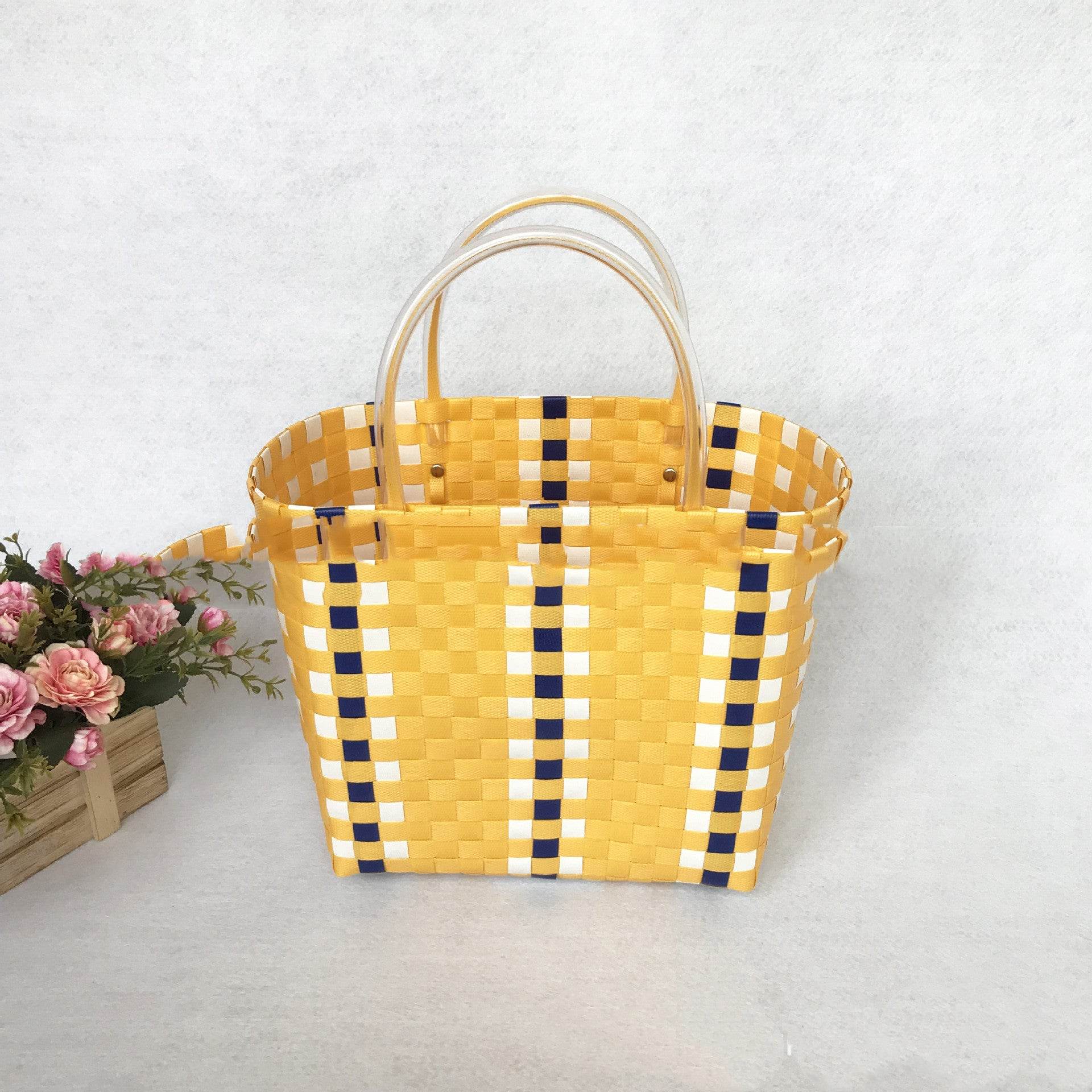 Plastic Vegetable Basket Hand-Woven Shopping Storage Basket Bath Bath Basket - Mubimart