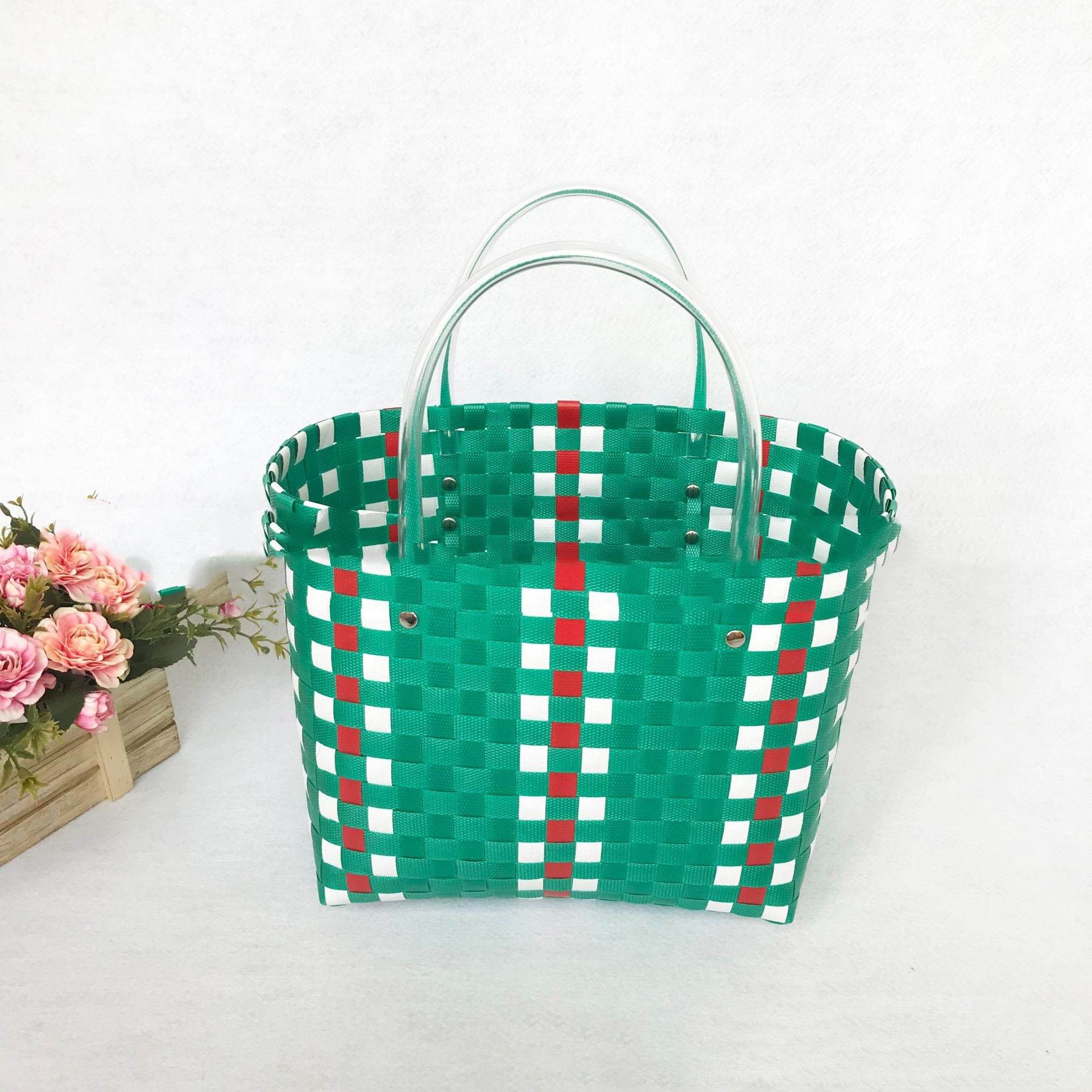Plastic Vegetable Basket Hand-Woven Shopping Storage Basket Bath Bath Basket - Mubimart