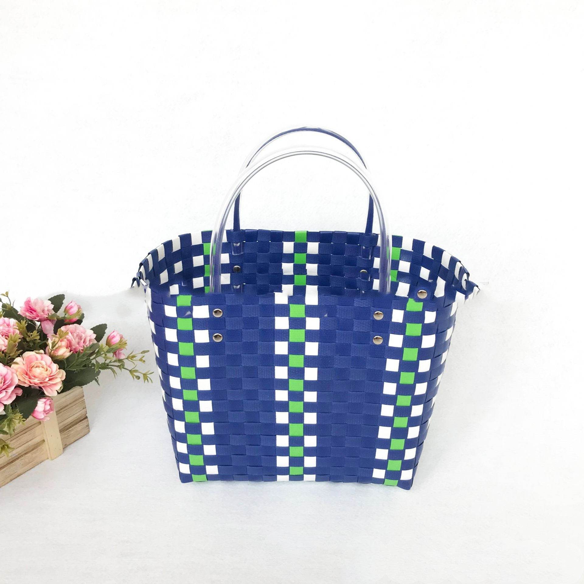 Plastic Vegetable Basket Hand-Woven Shopping Storage Basket Bath Bath Basket - Mubimart