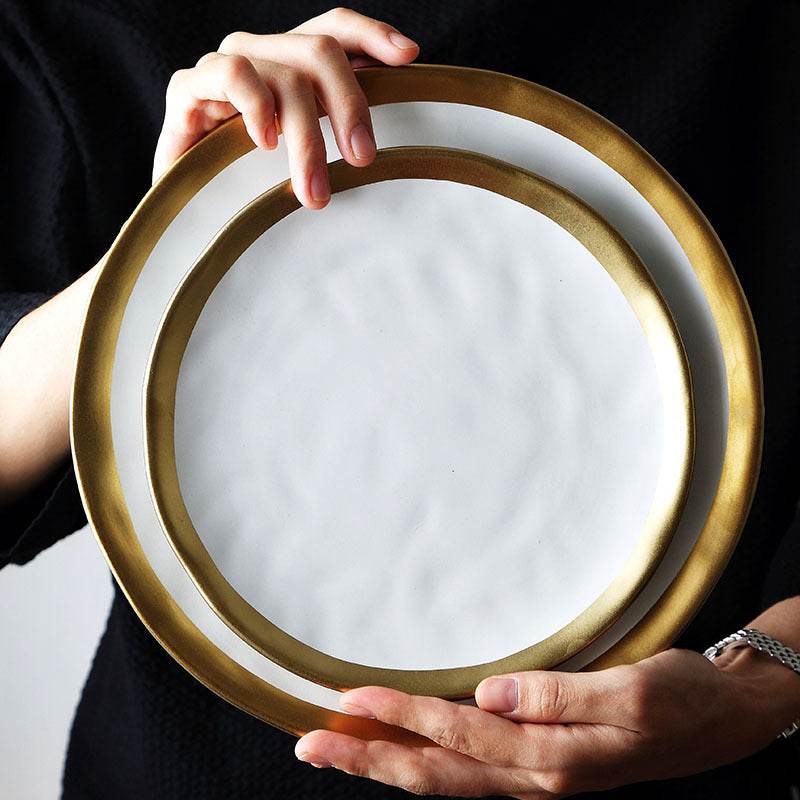 Plate Black And White Gold Ceramic Rice Noodle Bowl Small Dish - Mubimart