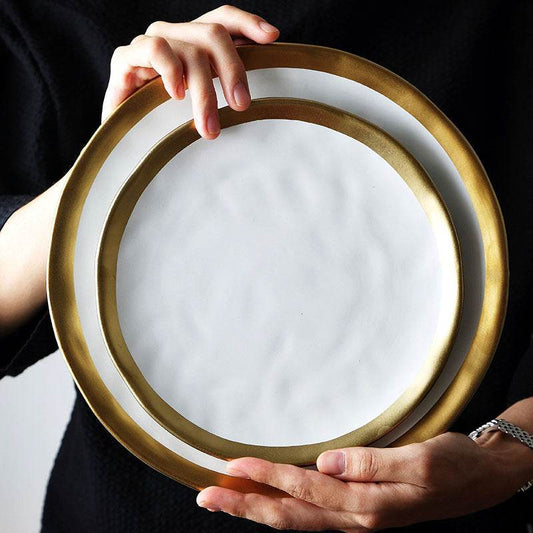 Plate Black And White Gold Ceramic Rice Noodle Bowl Small Dish - Mubimart