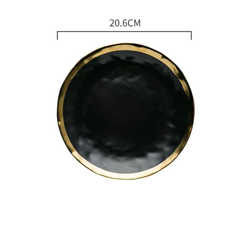 Plate Black And White Gold Ceramic Rice Noodle Bowl Small Dish - Mubimart