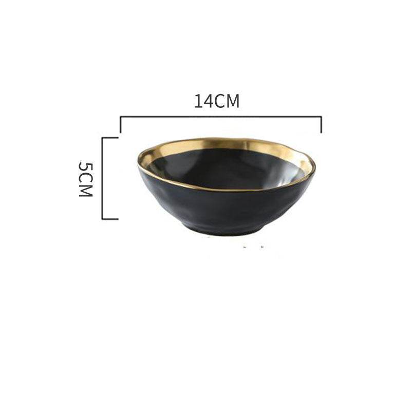 Plate Black And White Gold Ceramic Rice Noodle Bowl Small Dish - Mubimart