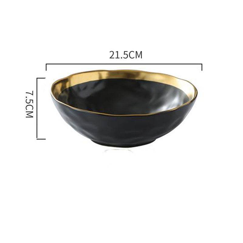 Plate Black And White Gold Ceramic Rice Noodle Bowl Small Dish - Mubimart