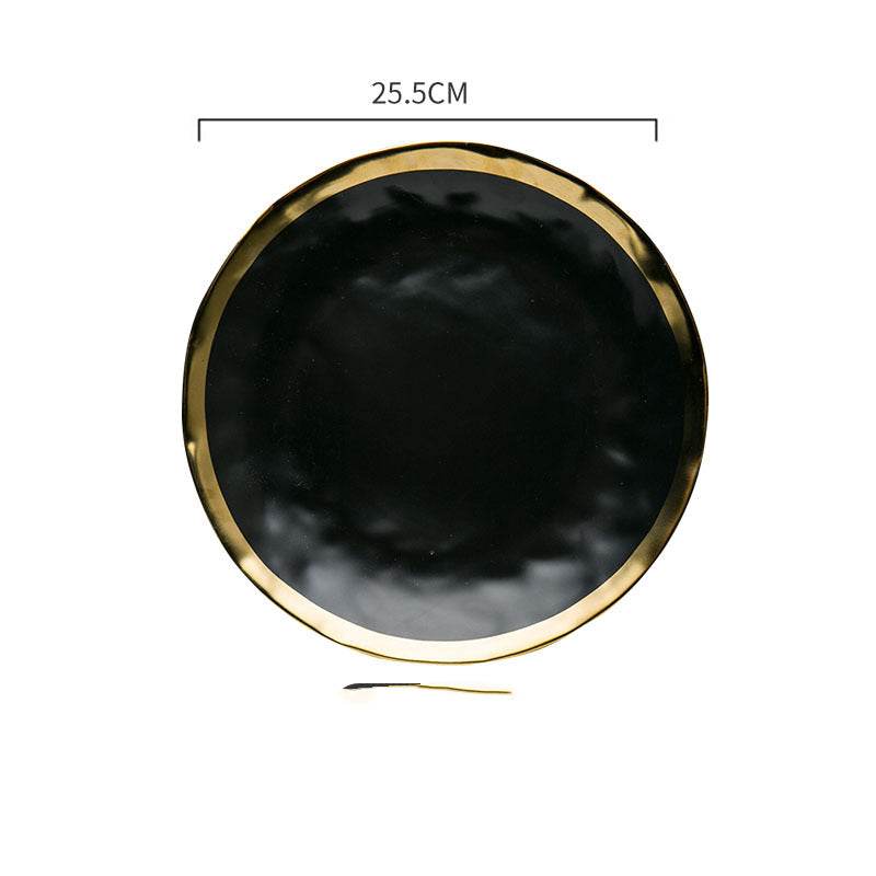 Plate Black And White Gold Ceramic Rice Noodle Bowl Small Dish - Mubimart