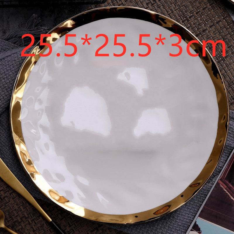 Plate Black And White Gold Ceramic Rice Noodle Bowl Small Dish - Mubimart