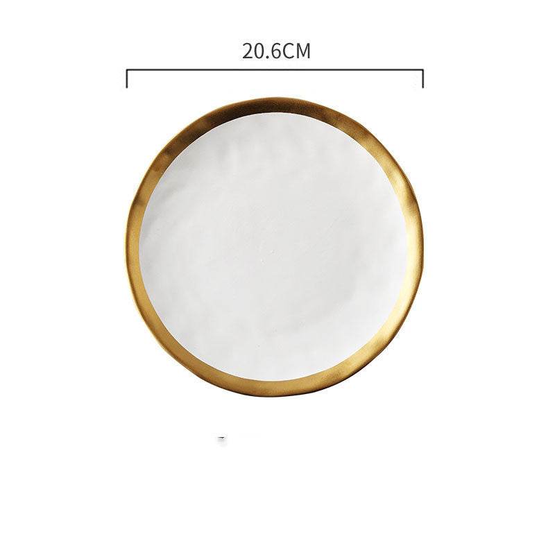 Plate Black And White Gold Ceramic Rice Noodle Bowl Small Dish - Mubimart