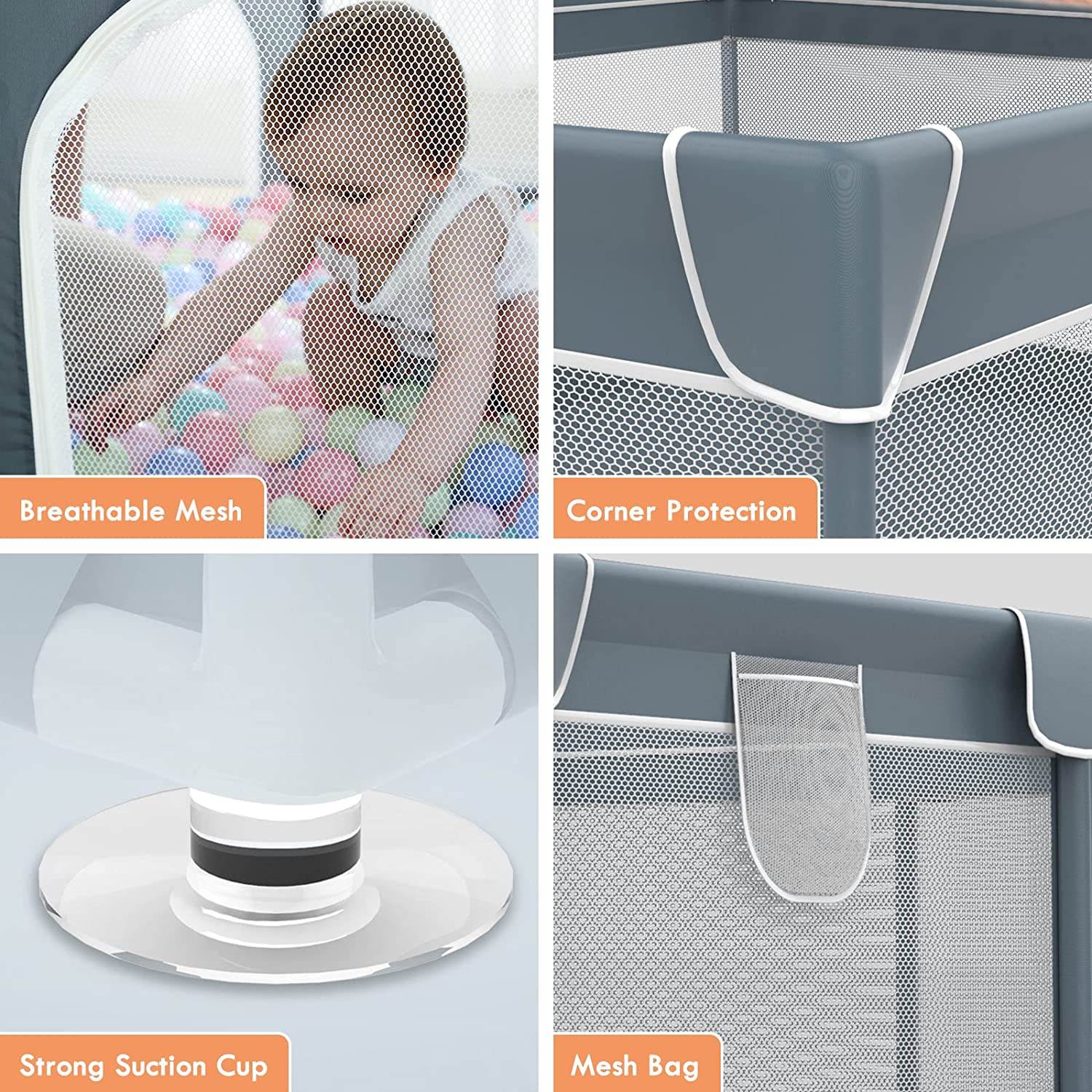 Play Pen For Babies And Toddlers, Baby Play Yard With Gate For Limited Space 47x47x26 Baby Fence With Breathable Mesh, Safety Indoor & Outdoor Activity Center - Mubimart