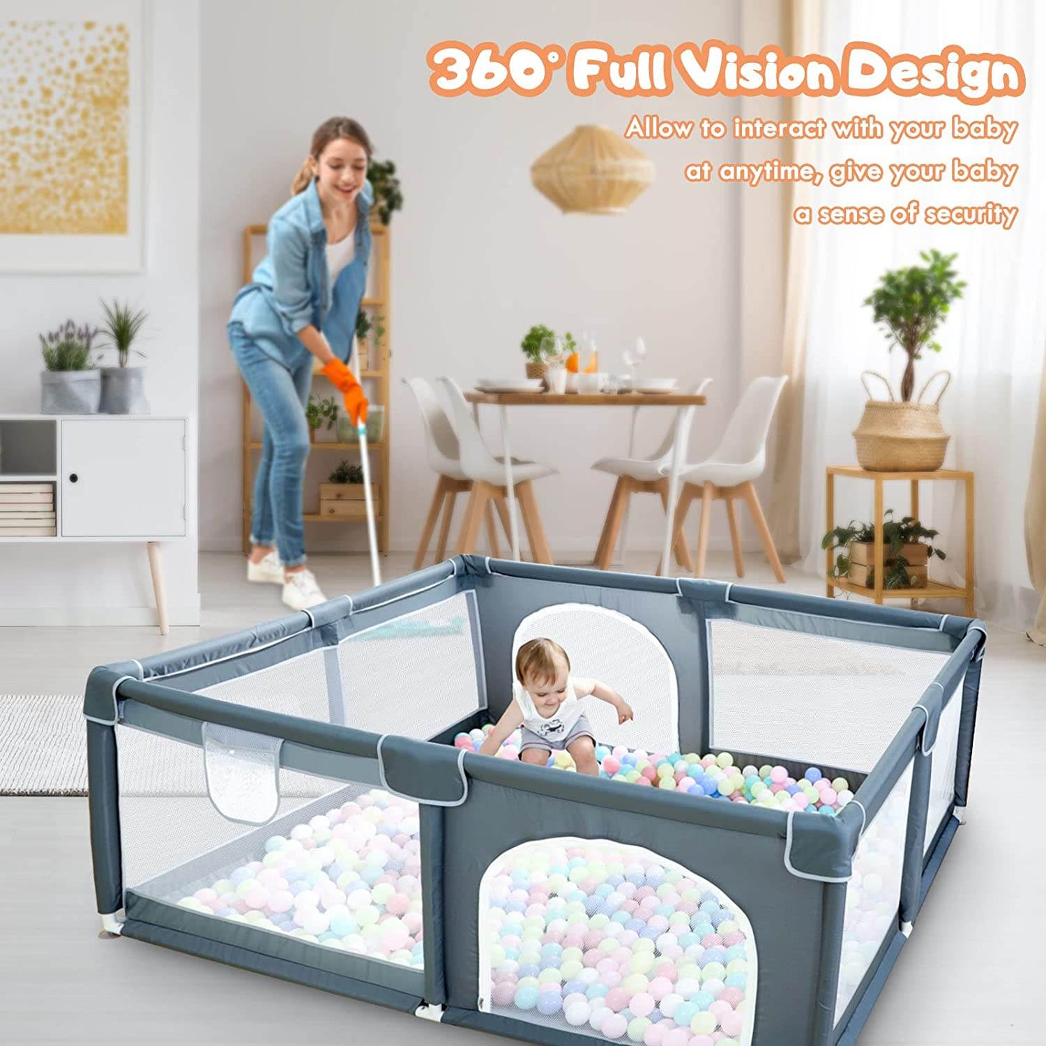 Play Pen For Babies And Toddlers, Baby Play Yard With Gate For Limited Space 47x47x26 Baby Fence With Breathable Mesh, Safety Indoor & Outdoor Activity Center - Mubimart