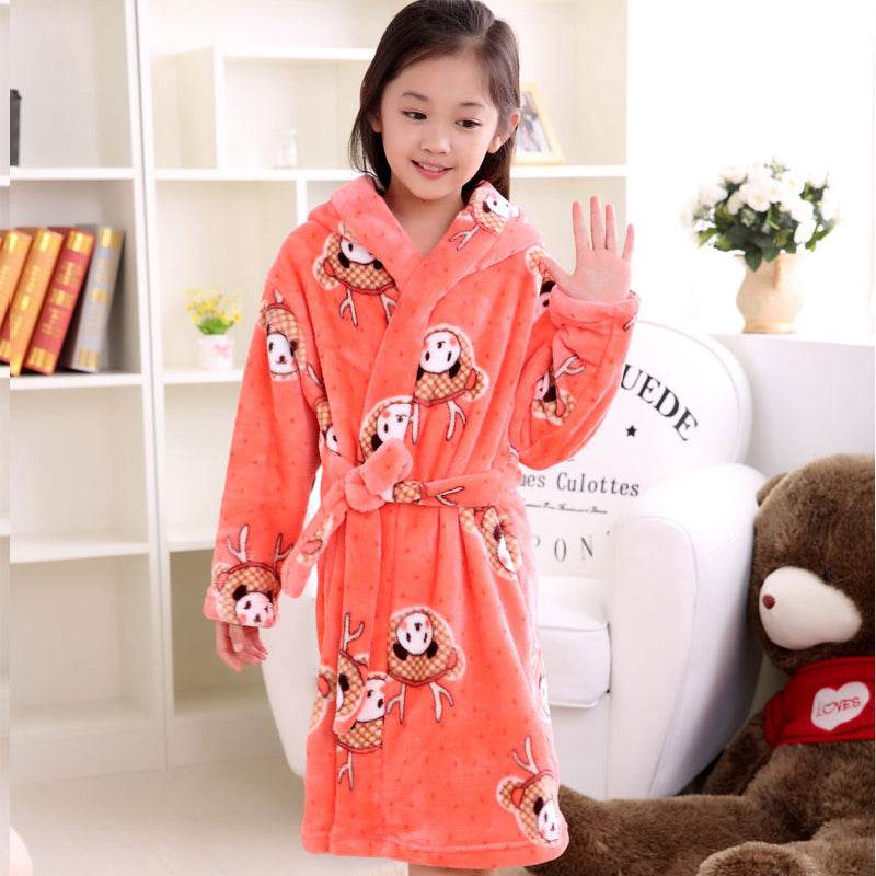Plus velvet long sleeve children bathrobe - Mubimart