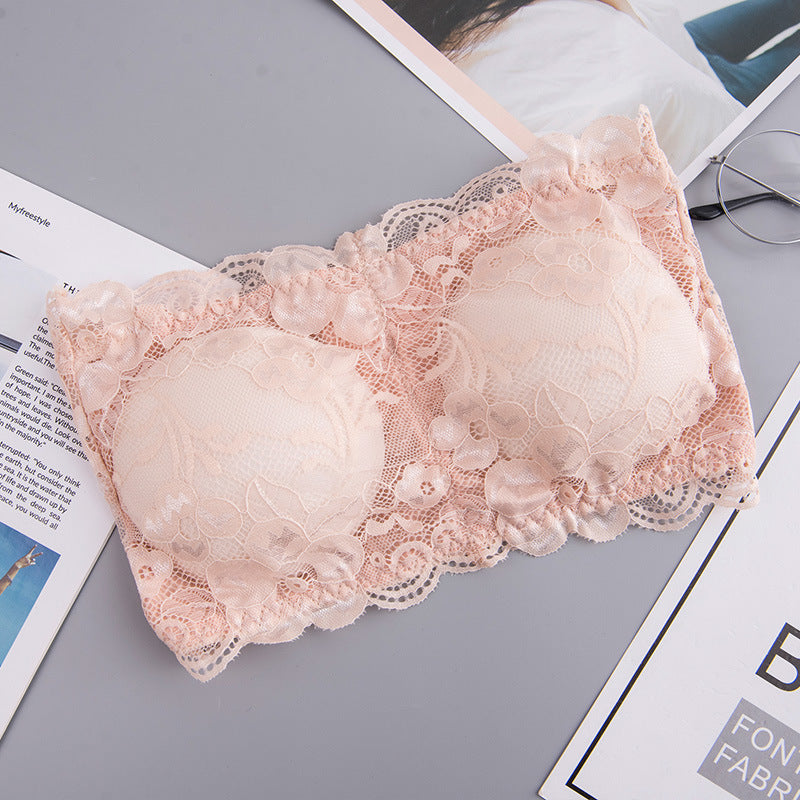 Popular Lace Strapless Bra And Undershirt Tube Top Underwear With Chest Pad Back Breasted Girly And Fashion Sexy Bandeau Beauty Back - Mubimart -  