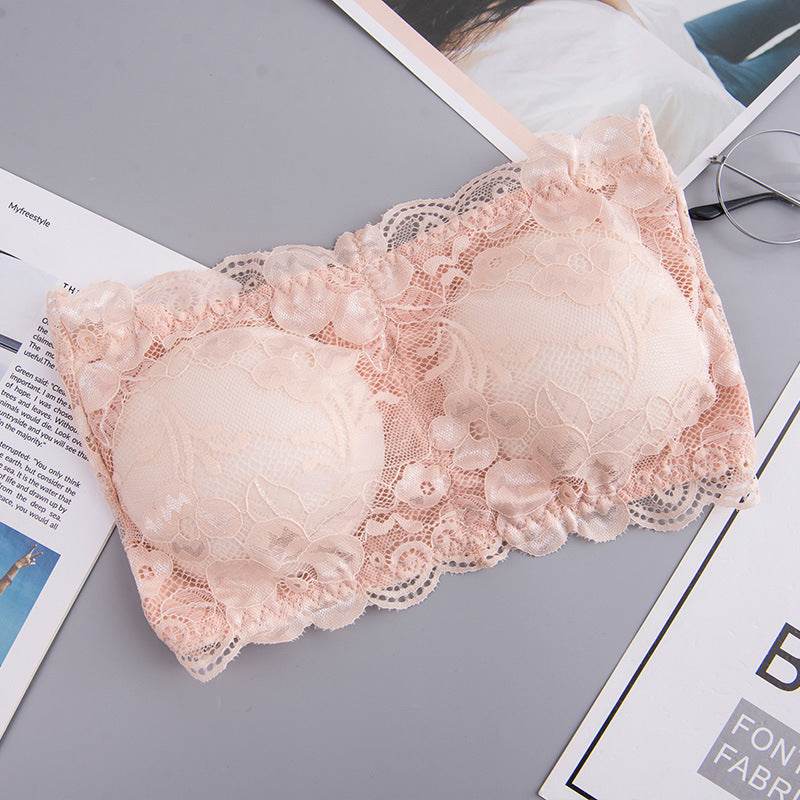 Popular Lace Strapless Bra And Undershirt Tube Top Underwear With Chest Pad Back Breasted Girly And Fashion Sexy Bandeau Beauty Back - Mubimart