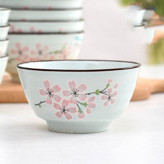 Porcelain Bowl Rice Bowl Household Ceramic Bowl 5 Inches 10 Sets Japanese Style Noodle Bowl Creative Personality High-foot Bowl Small Bowl - Mubimart