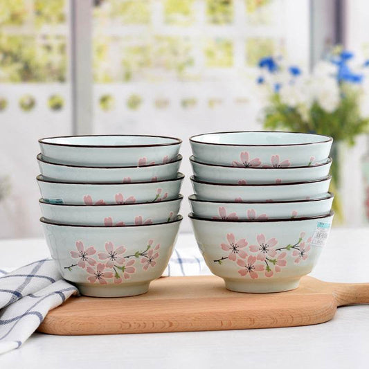 Porcelain Bowl Rice Bowl Household Ceramic Bowl 5 Inches 10 Sets Japanese Style Noodle Bowl Creative Personality High-foot Bowl Small Bowl - Mubimart
