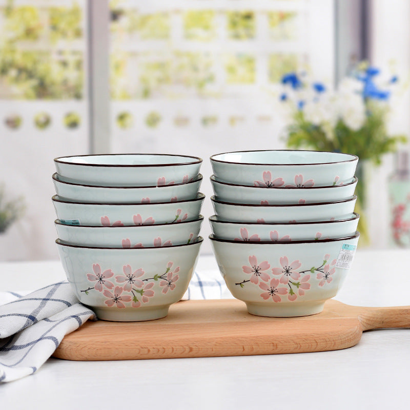 Porcelain Bowl Rice Bowl Household Ceramic Bowl 5 Inches 10 Sets Japanese Style Noodle Bowl Creative Personality High-foot Bowl Small Bowl - Mubimart -  