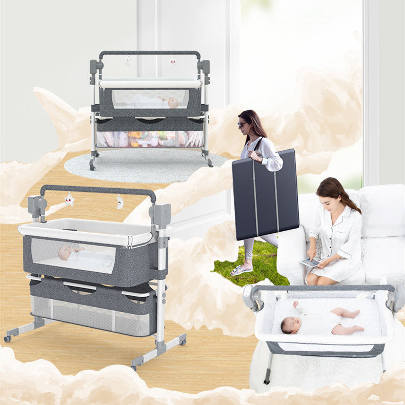 Portable Baby Bed Electric Bassinet Splicing Bed Foldable Newborn Baby Bedside Bed Baby Bed - Mubimart -  