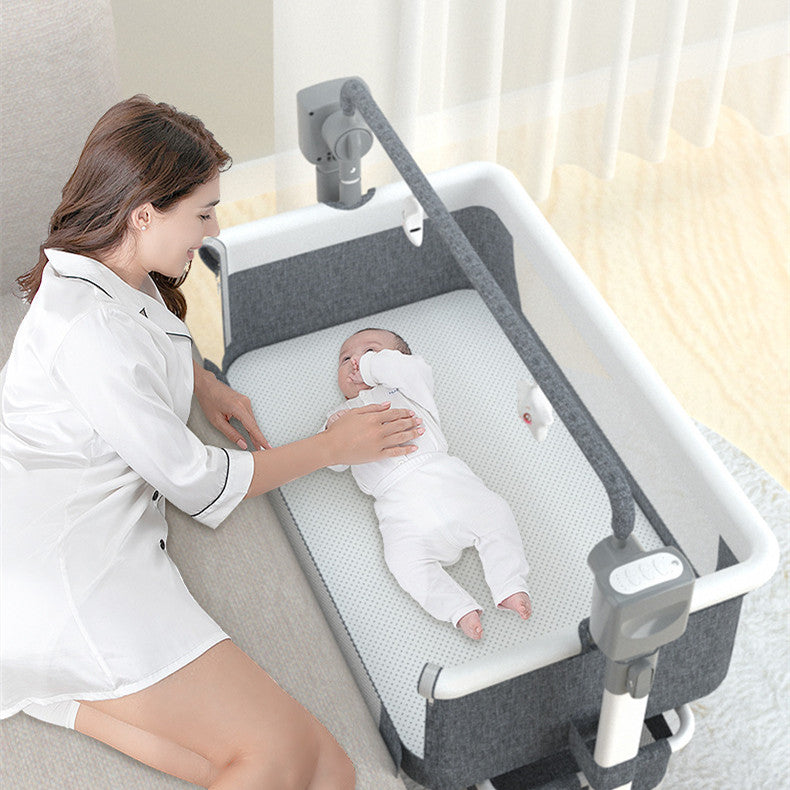 Portable Baby Bed Electric Bassinet Splicing Bed Foldable Newborn Baby Bedside Bed Baby Bed - Mubimart - Bassinets & Cradles 