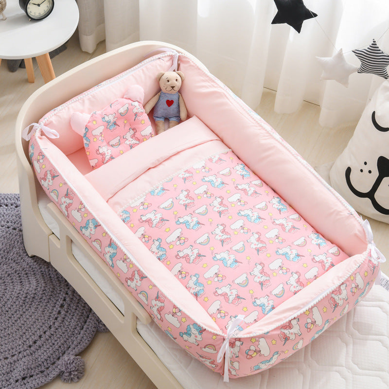 Portable Baby Sleeping Nest with Quilt Infant Cradle Newborn Bassinet with Removable Cover Toddler Nest baby nursery crib - Mubimart -  