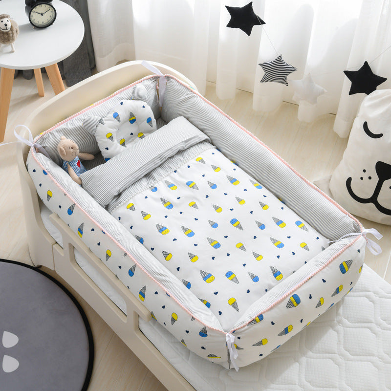 Portable Baby Sleeping Nest with Quilt Infant Cradle Newborn Bassinet with Removable Cover Toddler Nest baby nursery crib - Mubimart -  