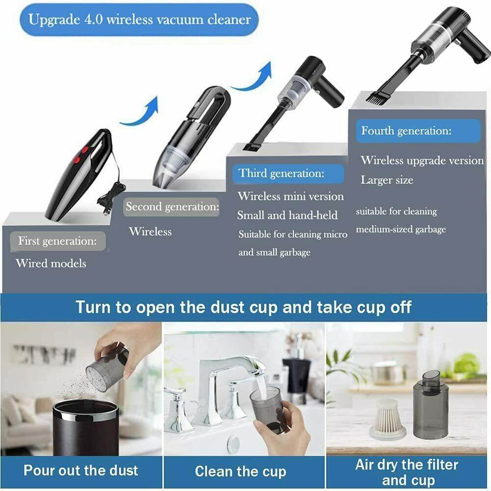 Portable Car Vacuum Cleaner, Handheld Vacuum High Power Cordless, Hand Vacuum Rechargeable Easy To Clean Car Interior, Desktop, Sofa, Keyboard, Drawer And Crevices, Small Spaces - Mubimart
