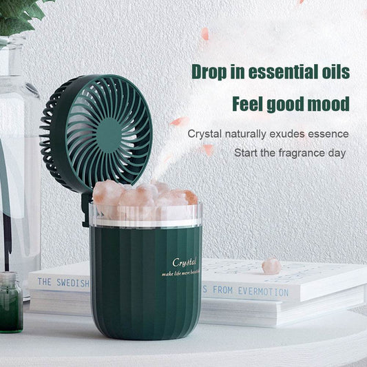 Portable Crystal Aromatheraphy Humidifier USB Wireless Aroma Essential Oil Diffuser With Adjustable Fan Warm Light Air Cooler - Mubimart
